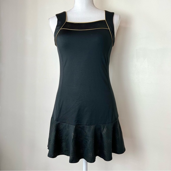 TAIL Activewear Black and Gold Ruffled Hem Dress Sz Women’s Extra Small - Picture 10 of 10